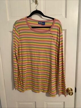 Falls Creek Pastel Stripe Long Sleeve Top - Pink, Yellow, Green